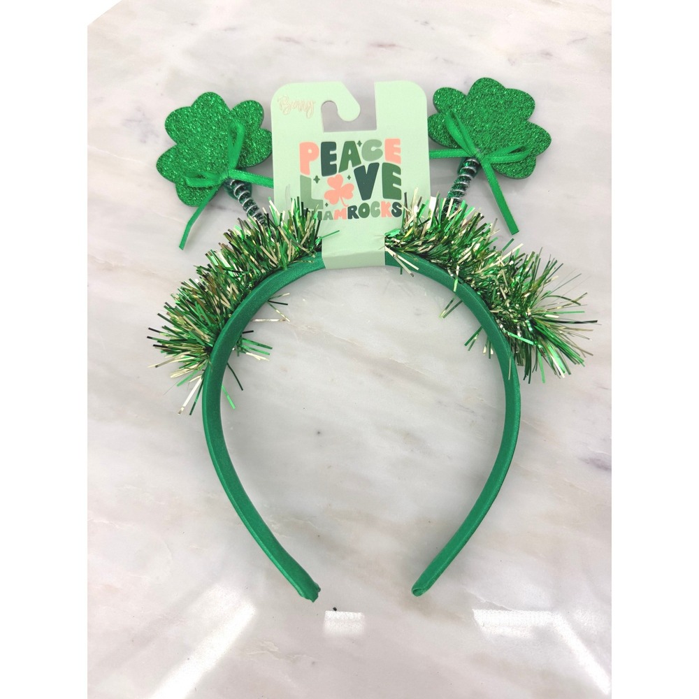 Nordstrom St Patricks Day Green Shamrock Bopper Headband Tinsel NEW
